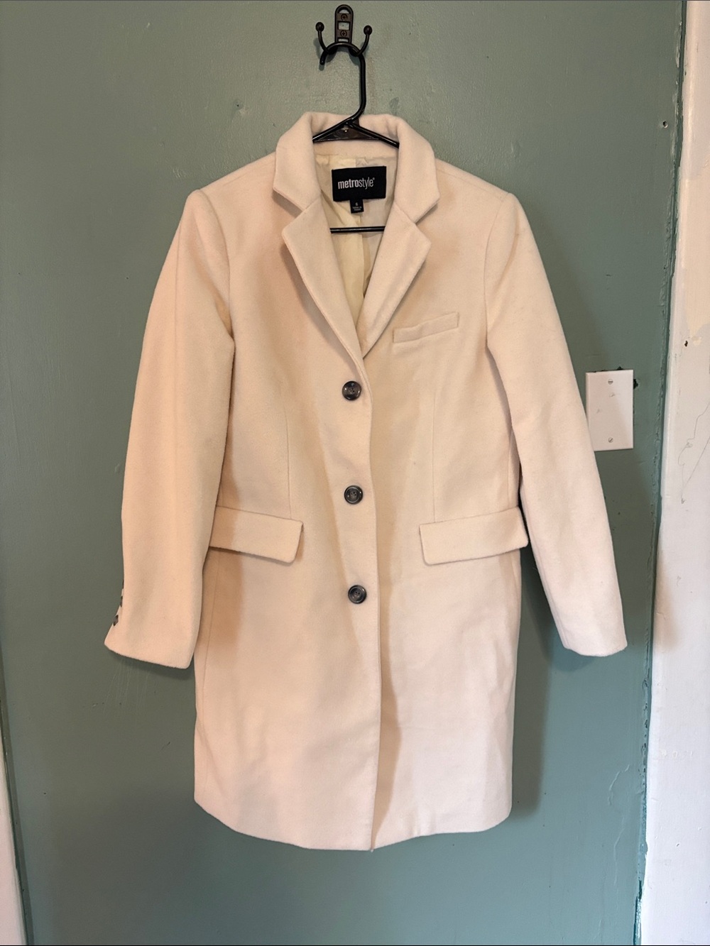 metrostyle Cream Single-Breasted Wool-Blend Pea Coat